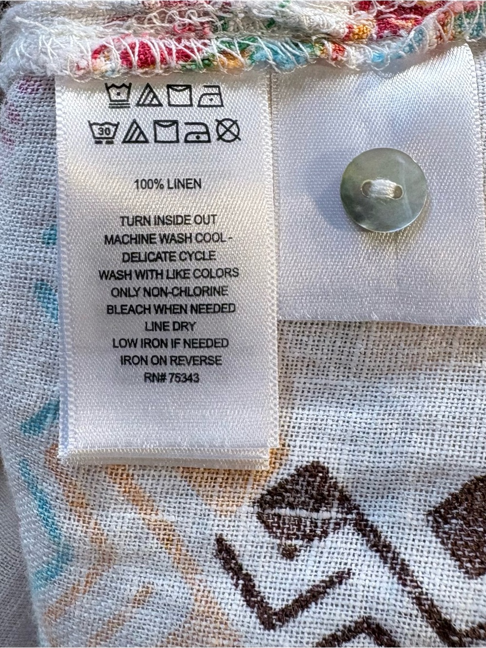 H Halston 100% Linen Floral Boho Button Front Roll Tab Sleeve Tunic Top 3X💚 - Picture 9 of 10